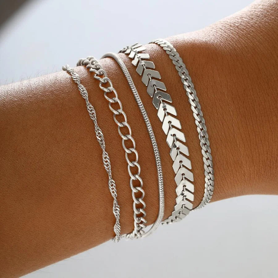 Heicobazaar™ 15 Piece Set Silver Color Chain Bead Bracelets