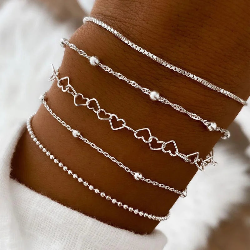 Heicobazaar™ 15 Piece Set Silver Color Chain Bead Bracelets