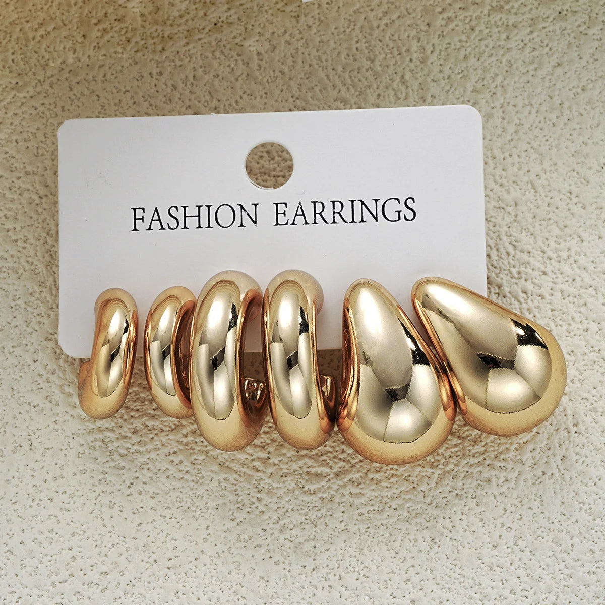 Heicobazaar™ 6pcs Chunky Gold Color Waterdrop Hoop Stainless steel Earring
