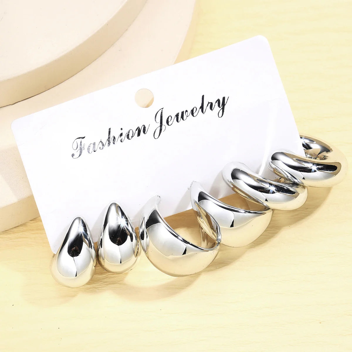 Heicobazaar™ 6pcs Chunky Gold Color Waterdrop Hoop Stainless steel Earring