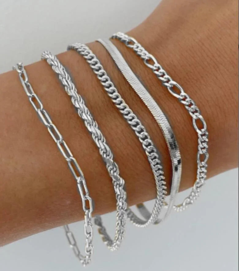 Heicobazaar™ 15 Piece Set Silver Color Chain Bead Bracelets