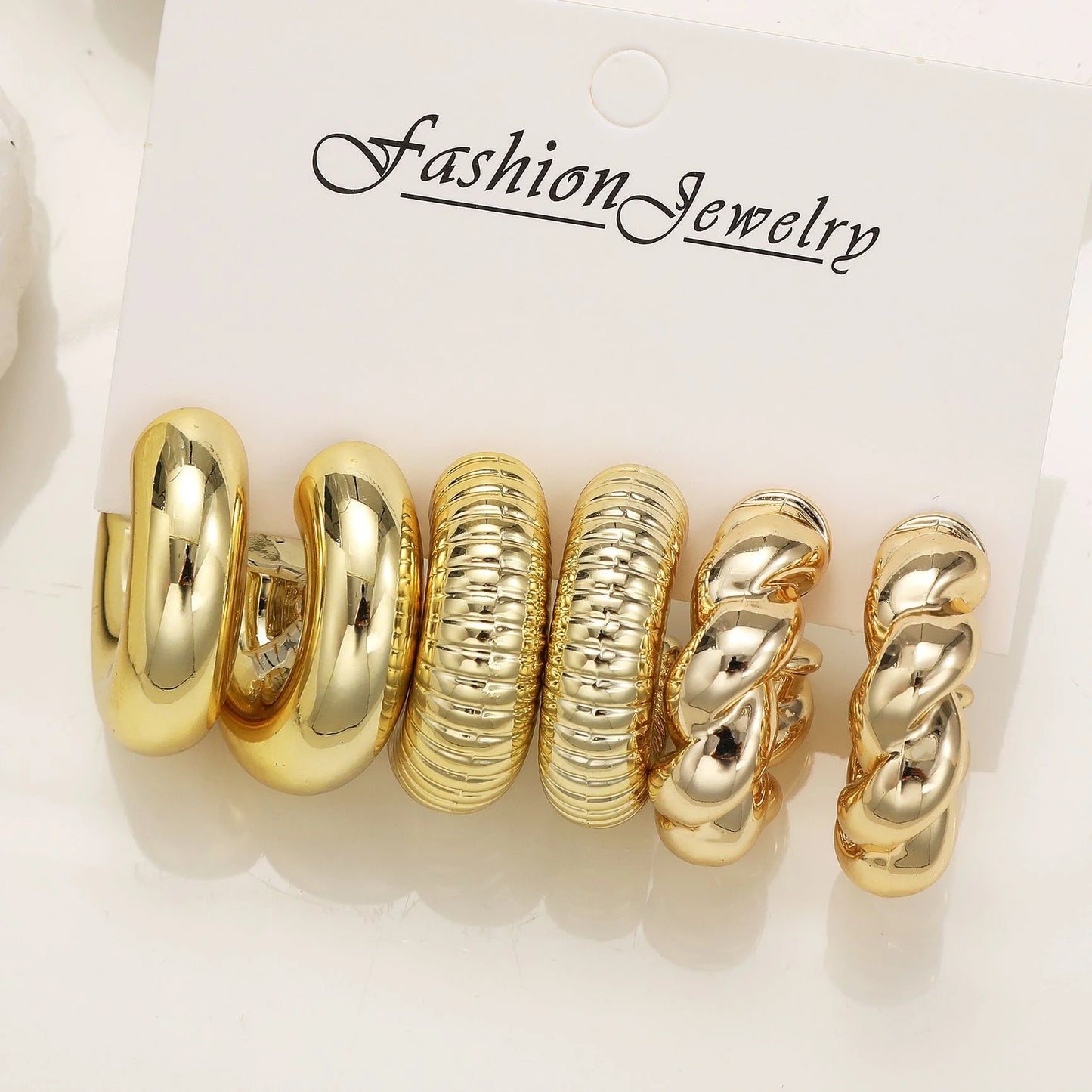Heicobazaar™ 6pcs Chunky Gold Color Waterdrop Hoop Stainless steel Earring