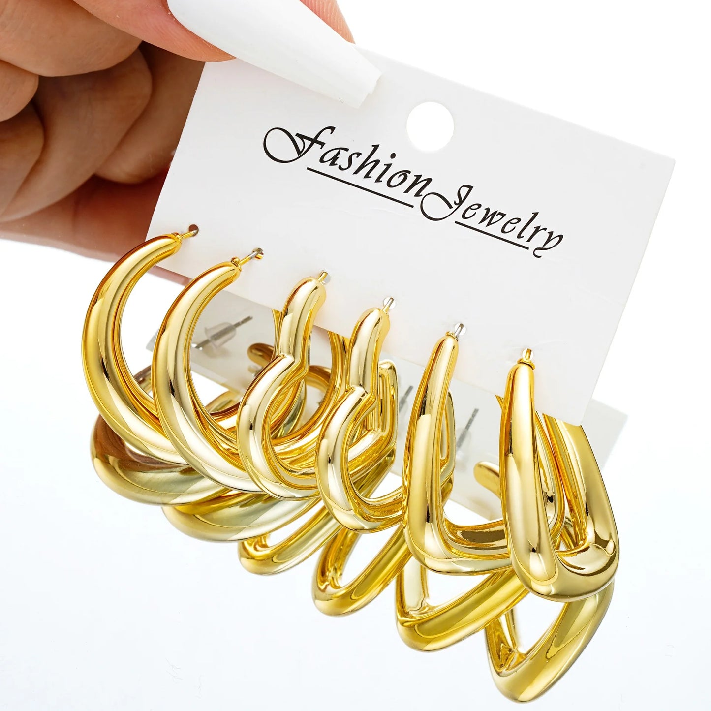 Heicobazaar™ 6pcs Chunky Gold Color Waterdrop Hoop Stainless steel Earring