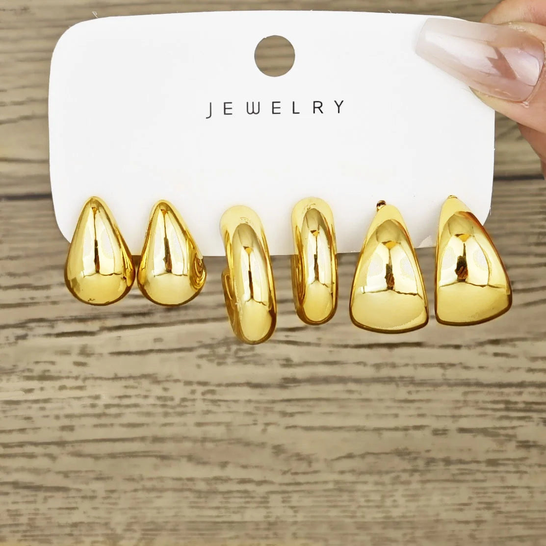 Heicobazaar™ 6pcs Chunky Gold Color Waterdrop Hoop Stainless steel Earring