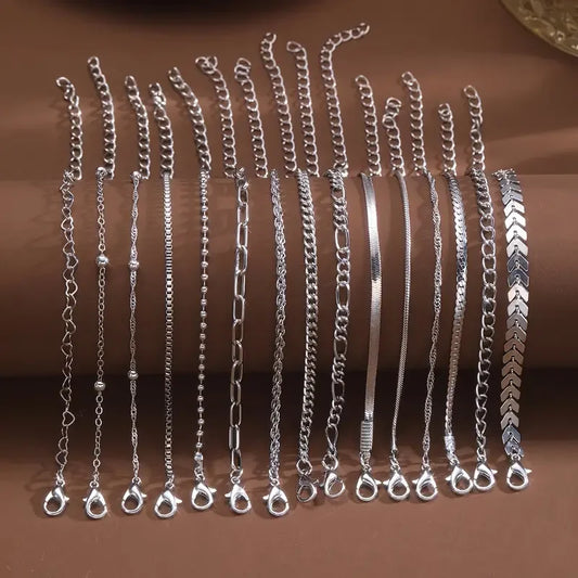 Heicobazaar™ 15 Piece Set Silver Color Chain Bead Bracelets