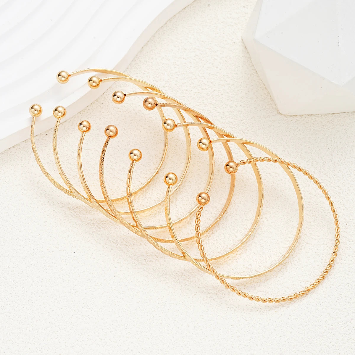 Heicobazaar™ 7 Pcs/Set Gold Color Bracelets Stainless Steel Gold Design