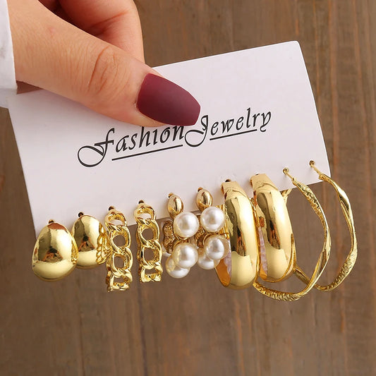 Heicobazaar™ Gold Color Vintage Geometry Pearl Earrings