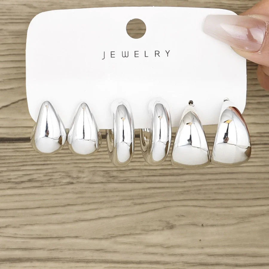Heicobazaar™ 6pcs Chunky Gold Color Waterdrop Hoop Stainless steel Earring