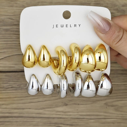 Heicobazaar™ 6pcs Chunky Gold Color Waterdrop Hoop Stainless steel Earring