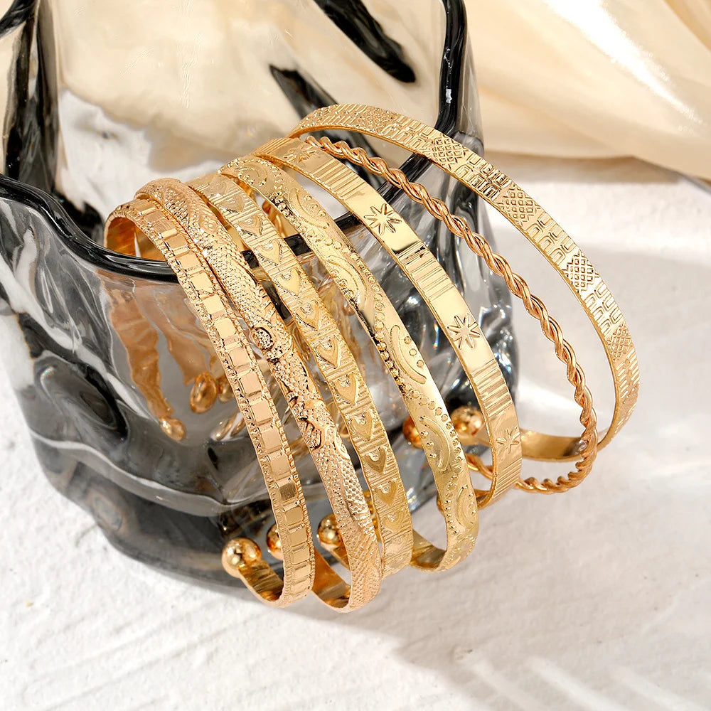 Heicobazaar™ 7 Pcs/Set Gold Color Bracelets Stainless Steel Gold Design