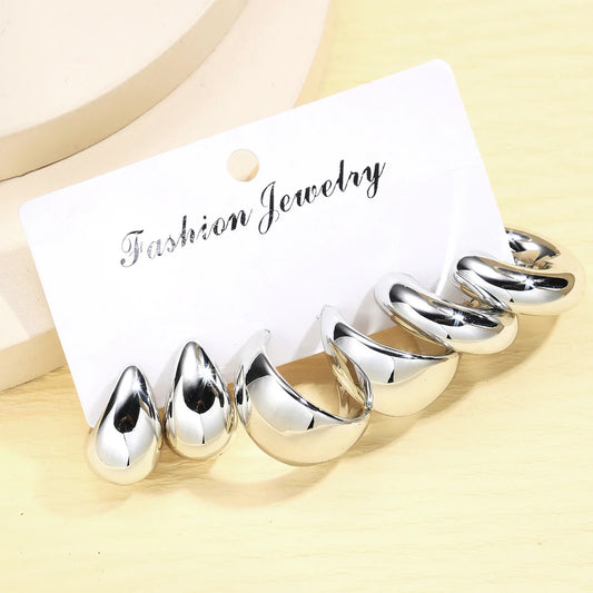 Heicobazaar™ 6pcs Chunky Gold Color Waterdrop Hoop Stainless steel Earring