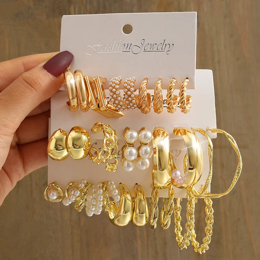 Heicobazaar™ Gold Color Vintage Geometry Pearl Earrings