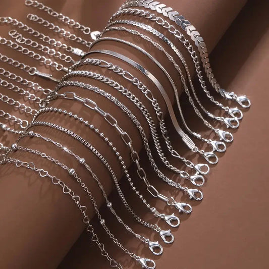 Heicobazaar™ 15 Piece Set Silver Color Chain Bead Bracelets