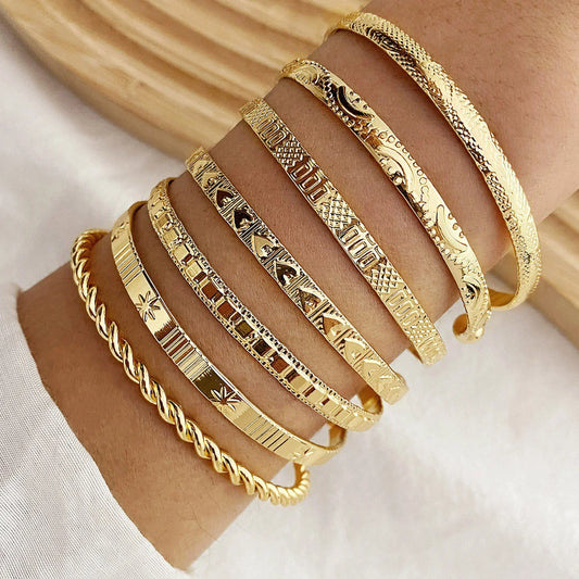 Heicobazaar™ 7 Pcs/Set Gold Color Bracelets Stainless Steel Gold Design