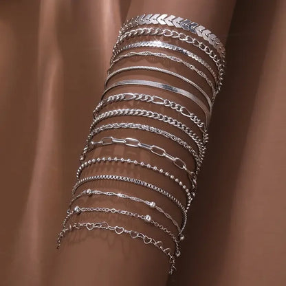 Heicobazaar™ 15 Piece Set Silver Color Chain Bead Bracelets