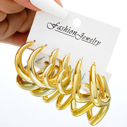 Heicobazaar™ 6pcs Chunky Gold Color Waterdrop Hoop Stainless steel Earring
