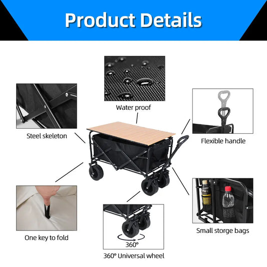 Heicobazaar™ Folding Utility Beach Cart Wagon Heavy Duty Large Capacity